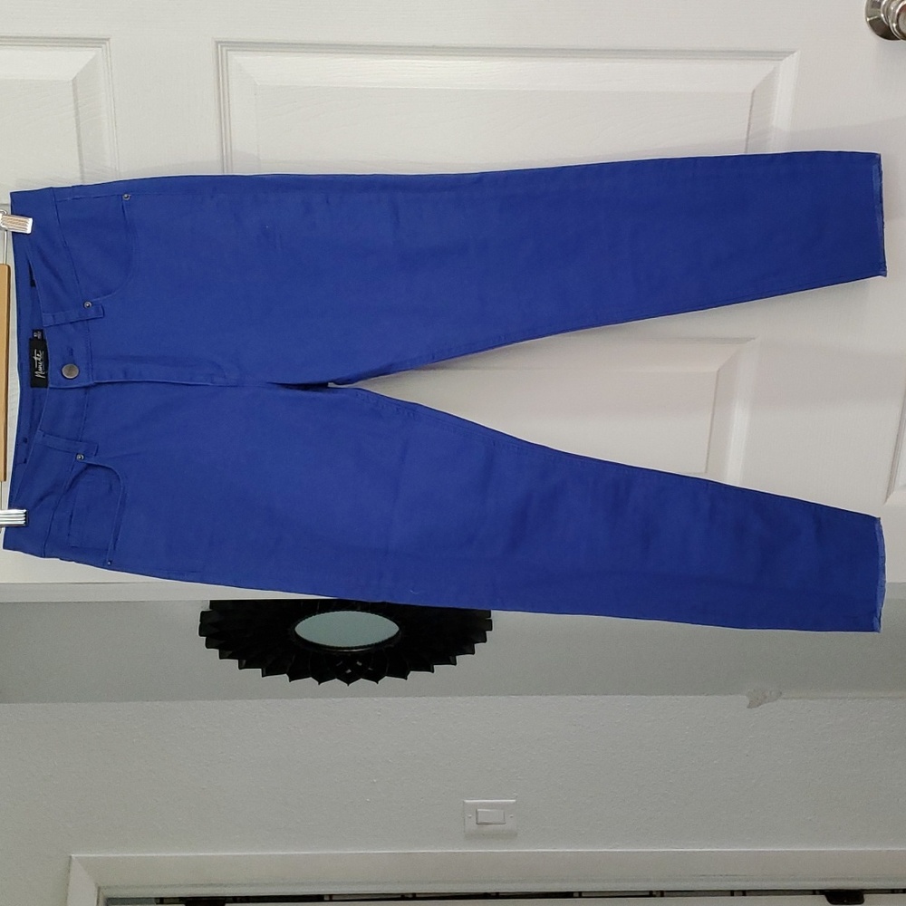 LIKE NEW NANETTE LEPORE HAMILTON SKINNY COBALT BLUE RAW HEM JEANS SZ 10